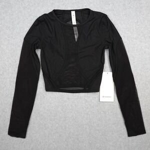 Lululemon BLACK Mesh Panelled Training Long Sleeve Sz 0 CROP SHEER MESH NWT